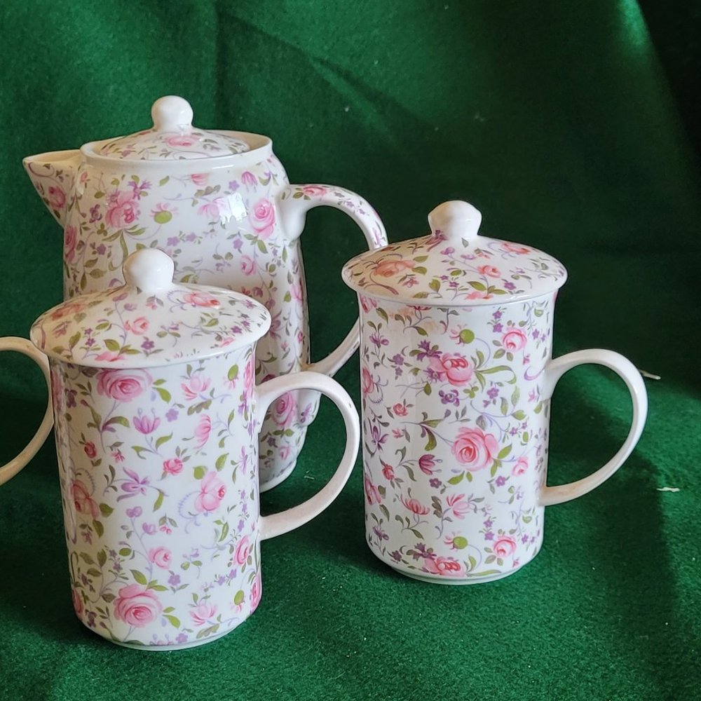 Fine bone china Tea service, rose chintz 8 pc set - Picture 13 of 13